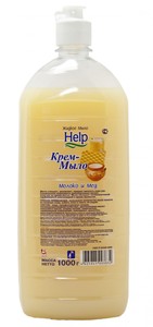Мыло жидкое "Help" Молоко и мед 1л /12шт  5-0363