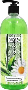 Мыло жидкое "Vesta" 2в1 Зеленый чай и ромашка (насос) 1л /10шт