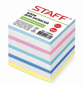 Блок для записей STAFF куб 9*9*5см цветной 129199